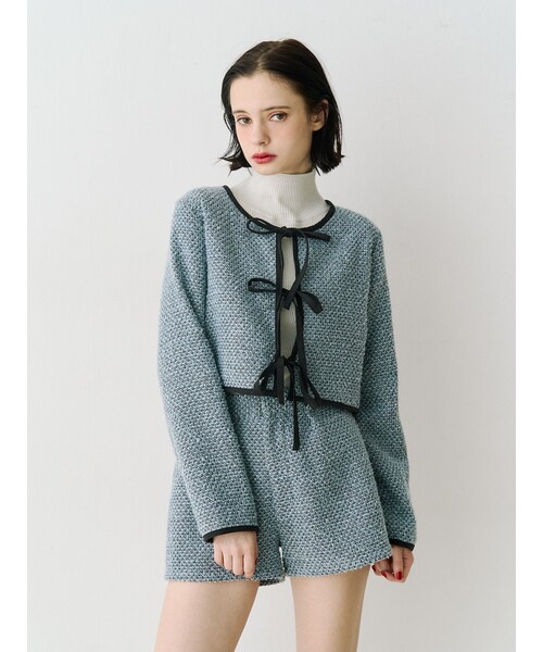 jouetie（ジュエティ）の「バイカラーツイードライクショートジャケット【セットアップ対応】（ノーカラージャケット・レディース・ブラック/ピンク/ブルー・M）」の7枚目の写真