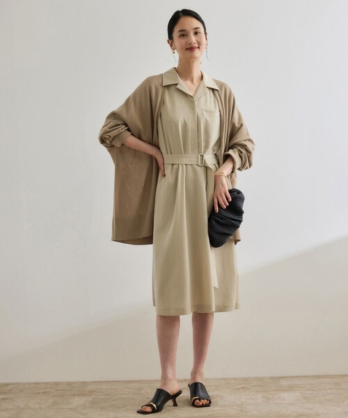 ROPE'（ロペ）の「【洗える】サファリシャツワンピース（ワンピース・レディース・ベージュ/ネイビー・36/38）」の2枚目の写真