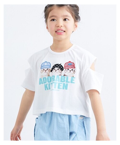 nissen（ニッセン）の「転写プリントアップリケ刺しゅう半袖Tシャツ（女の子）（Tシャツ/カットソー・キッズ・ピンク/オフホワイト・100/110/120/130/140/150/160）」の3枚目の写真