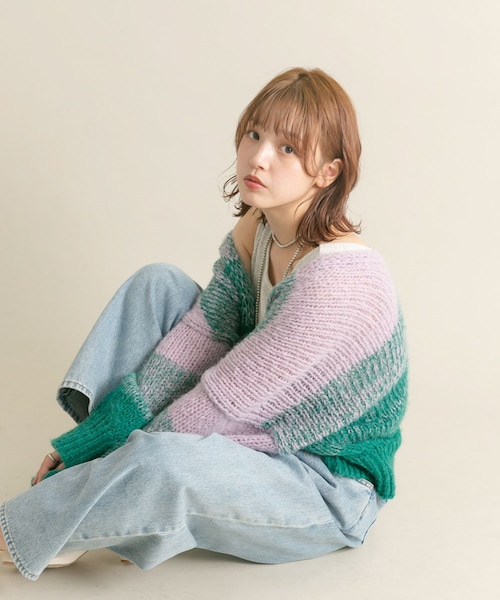 KBF（ケイビーエフ）の「『WEB/一部店舗限定』グラデーションショートカーディガン（カーディガン/ボレロ・レディース・NAVY MIX/OFF MIX/GREEN MIX・one）」の3枚目の写真