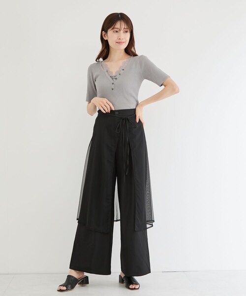 Jayro(ジャイロ)の「チュールラップスカート付タックワイドパンツ(スラックス・レディース・ブラック/グレー・M)」の9枚目の写真