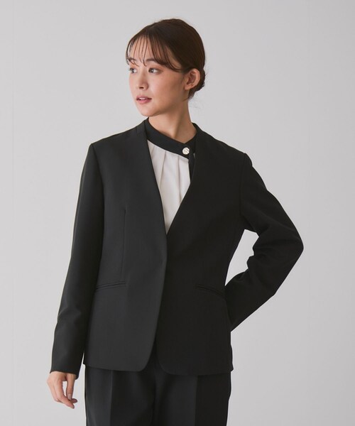 Jayro(ジャイロ)の「2WAYストレッチV衿ジャケット(ノーカラージャケット・レディース・ブラック/グレー系/ネイビー・L/M/S)」の12枚目の写真