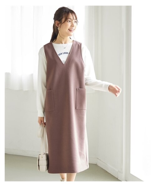 nissen（ニッセン）の「＜大きいサイズ＞ フェイクウールジャンパースカート（ワンピース・レディース・ワイン/黒/ミルクココア/ライトグリーン/ダークキャラメル・L/LL/3L/4L/5L/6L/8L/10L）」の14枚目の写真