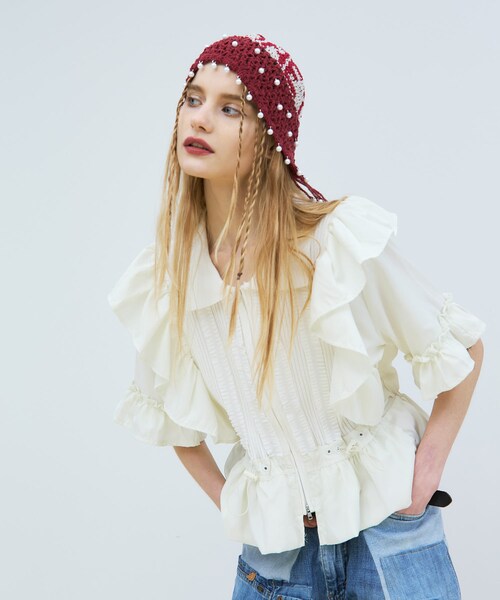 THE GOODLAND MARKET（ザグッドランドマーケット）の「old honey　58℃ KNIT CAP（ニットキャップ/ビーニー・レディース・BLACK/RED・Free）」の8枚目の写真