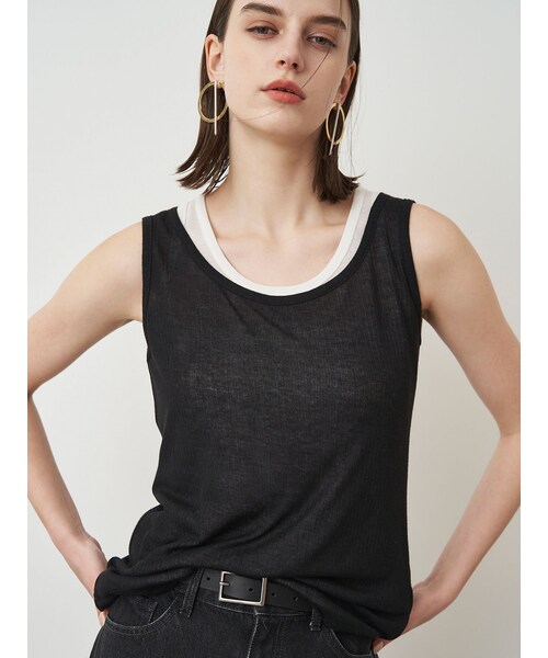 ELENDEEK（エレンディーク）の「SHEER LAYERED TANK（タンクトップ・レディース・オフホワイト/ブラック/イエロー/グレー・F）」の11枚目の写真