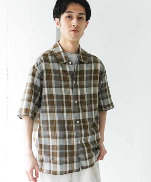 URBAN RESEARCH DOORS(アーバンリサーチドアーズ)の「カバーリングリネン キャンプカラーシャツ(シャツ/ブラウス・メンズ・L.GRAY/DARK NAVY/OLV CHECK・M/L)」の18枚目の写真