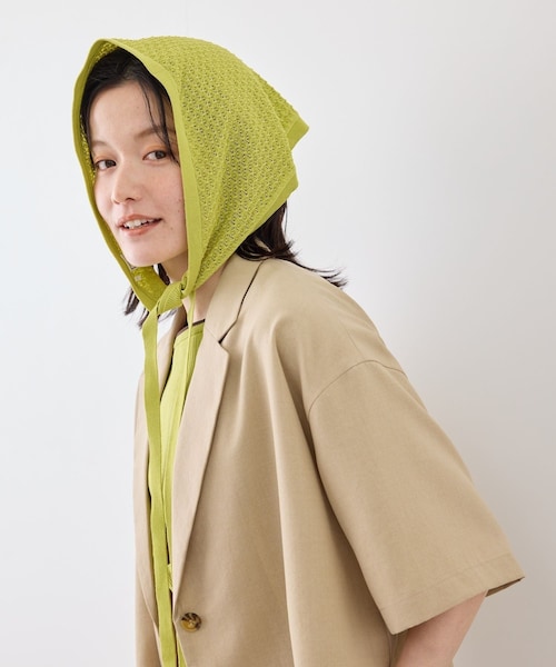 ROPE' PICNIC(ロペピクニック)の「シャーベットニット 透かし編みニットスカーフ/UVケア(バンダナ/スカーフ・レディース・オフホワイト/ダークブラウン/キミドリ・F)」の7枚目の写真