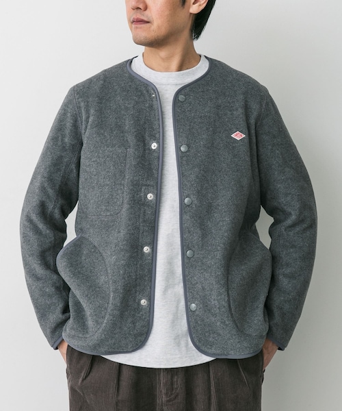 URBAN RESEARCH DOORS（アーバンリサーチドアーズ）の「DANTON　FLEECE COLLARLESS JACKET（ノーカラージャケット・メンズ・BLACK/MARBLE/DK GREY/C GREY/KHAKI/GREEN/DK ORANGE・40/42/44）」の3枚目の写真