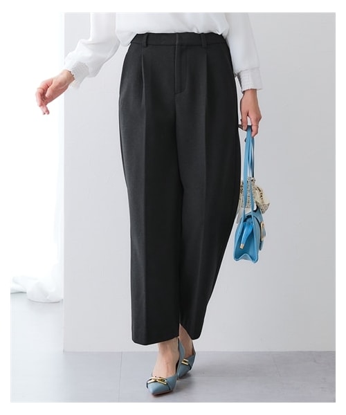 nissen（ニッセン）の「ウール調ふんわりジャージータックワイドストレートパンツ（しわになりにくい・ウォッシャブル）（セットアップ対応）<大きいサイズ有>（パンツ・レディース・チャコールグレー/黒・S/M/L/LL/3L/4L/5L/6L）」の3枚目の写真