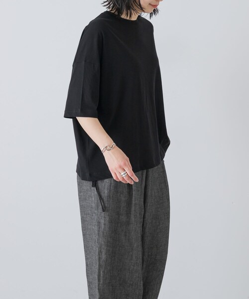 かぐれ（カグレ）の「ハイツイストコットン半袖Tシャツ（Tシャツ/カットソー・レディース・OFF/BLACK/CHARCOAL・Free）」の18枚目の写真