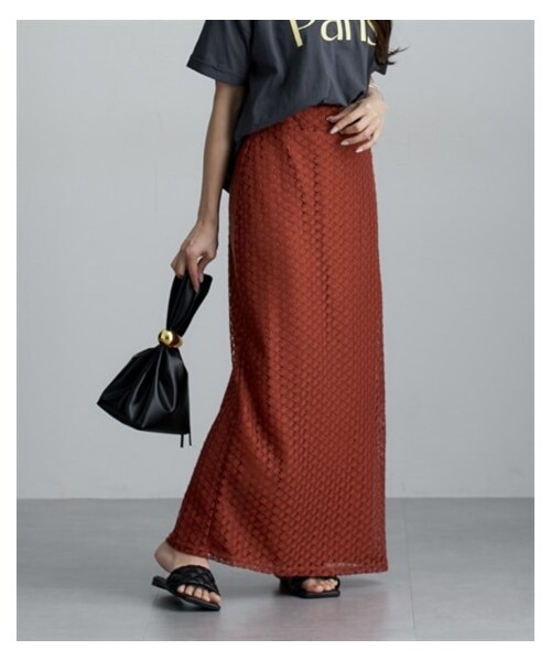 nissen（ニッセン）の「透かし編みナロースカート（スカート・レディース・レッド/ブラウン/黒・F）」の8枚目の写真