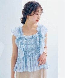 nissen | 楊柳シャーリングフリルトップス(Tシャツ/カットソー)