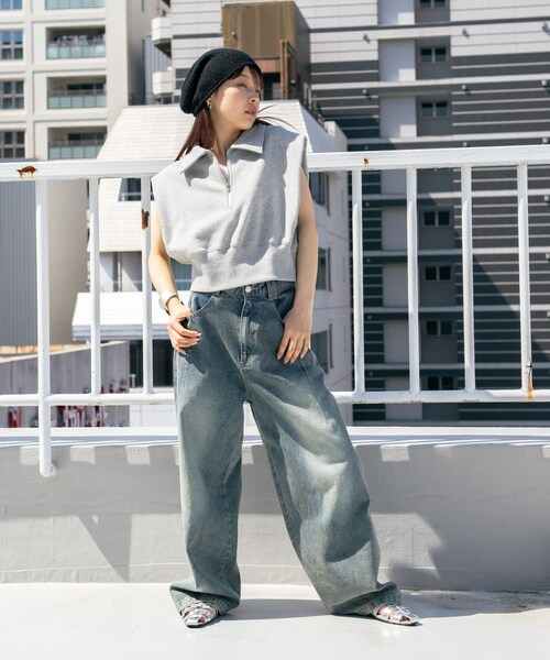 KBF（ケイビーエフ）の「ショルダータックZIPスウェット（スウェット・レディース・NAVY/TOP GRAY/BROWN・one）」の5枚目の写真