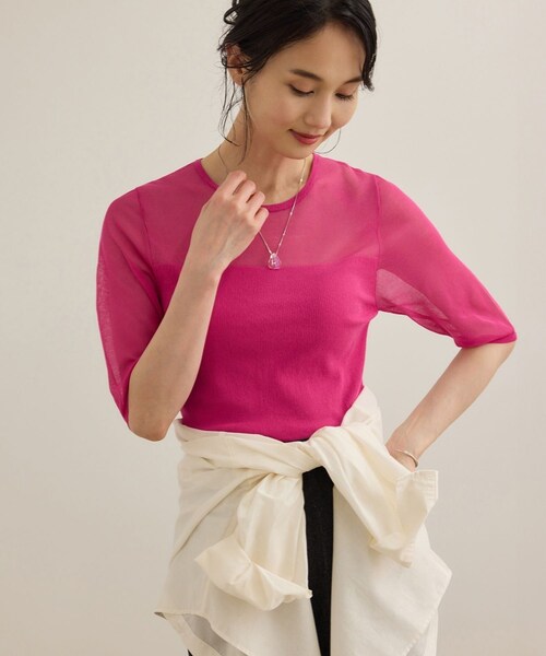 ROPE'（ロペ）の「シアーリブニット/洗える（ニット/セーター・レディース・ブラック/ホワイト/ピンク・F）」の9枚目の写真