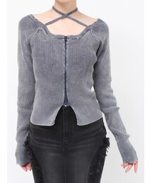 EVRIS | ピグメントジップホルターネックニットトップス(ニット/セーター)