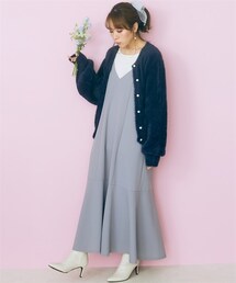 marun | 大きいサイズパール調ボタン付きシャギーニットカーディガンmarun(カーディガン/ボレロ)