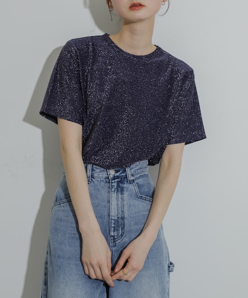 SENSE OF PLACE by URBAN RESEARCH(センスオブプレイスバイアーバンリサーチ)の「クルーネックラメTシャツ(半袖)(Tシャツ/カットソー・レディース・SILVER/NAVY/ORANGE/L.BLUE/BLACK/BROWN・one)」の5枚目の写真