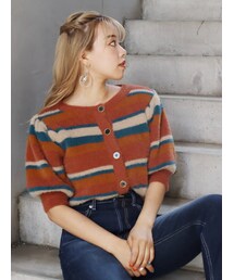 EVRIS | フロントボタンマルチボーダーニットトップス(ニット/セーター)