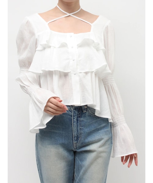 EVRIS（エヴリス）の「フリルボリュームチュニック（シャツ/ブラウス・レディース・ホワイト/ブラック/イエロー・F）」の8枚目の写真