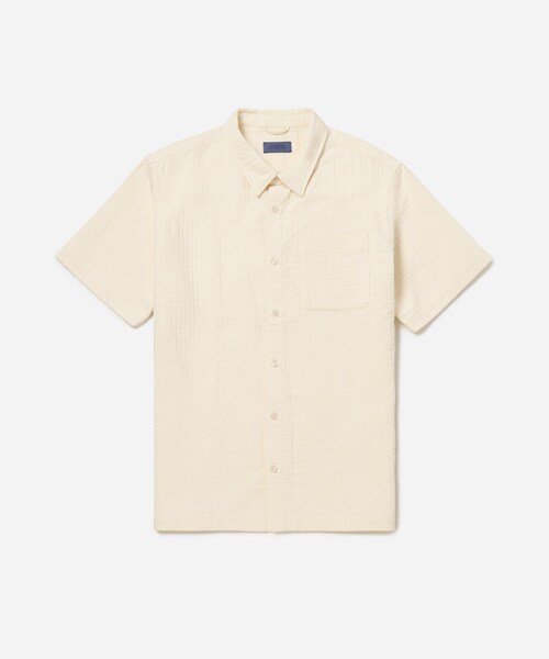 Saturdays NYC（サタデーズ ニューヨークシティ ）の「Bruce Double Layer Crinkle Short Sleeve Shirt（シャツ/ブラウス・メンズ・ブラック/オフホワイト・L/M/S/XL/XS）」の2枚目の写真