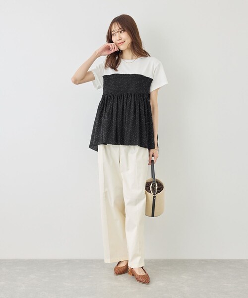 ROPE' PICNIC(ロペピクニック)の「【ベストヒット】シャーリングドッキングハーフスリーブカットソー(Tシャツ/カットソー・レディース・ブラック/ブラック系/ホワイト系/ベージュ・F)」の14枚目の写真
