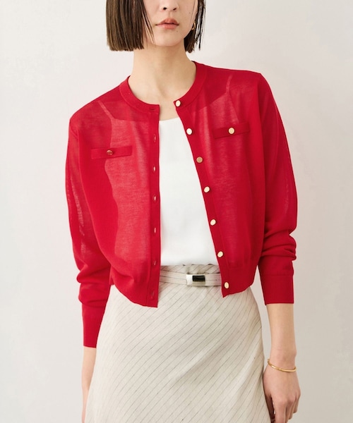 ROPE'(ロペ)の「LEVITA 金ボタンクルーネックシアーカーディガン/接触冷感・イージーケア(カーディガン/ボレロ・レディース・ブラック/ベージュ/レッド・F)」の7枚目の写真