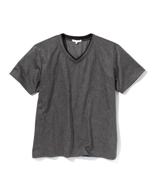 nissen（ニッセン）の「ストライプ重ね着風VネックTシャツ【３L以上お腹ゆったり】（Tシャツ/カットソー・メンズ・グレー系/黒系・M/L/LL/3L/4L/5L/6L/8L/10L）」の13枚目の写真