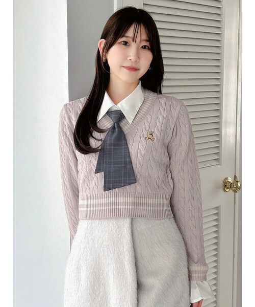 dazzlin（ダズリン）の「【POLO BCSコラボ/20周年記念復刻！】シャツドッキングケーブルニットトップス（ニット/セーター・レディース・オフホワイト/ピンク/ネイビー・F）」の8枚目の写真