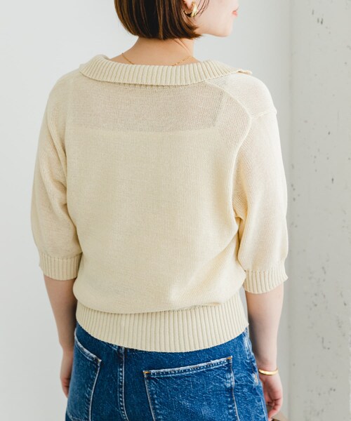 URBAN RESEARCH ROSSO（アーバンリサーチロッソ）の「F by ROSSO　オープンカラーサマーニット（ニット/セーター・レディース・L/BEIGE/BLUE/BORDER・FREE）」の8枚目の写真