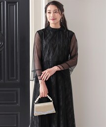 Jolie et Jolie | 【結婚式・パーティードレス】チュールプリーツレイヤードレースワンピースドレス＜大きいサイズ＞(ドレス)