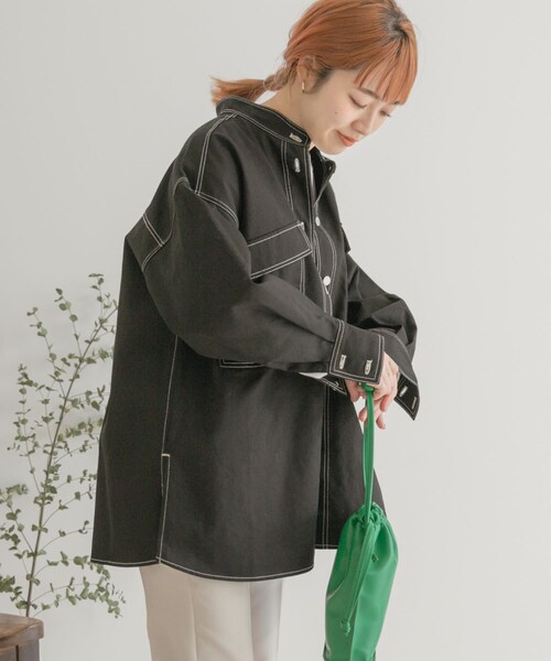 ITEMS URBANRESEARCH（アイテムズ アーバンリサーチ）の「ステッチオーバージャケット（カバーオール・レディース・BEG/BLK・FREE）」の7枚目の写真