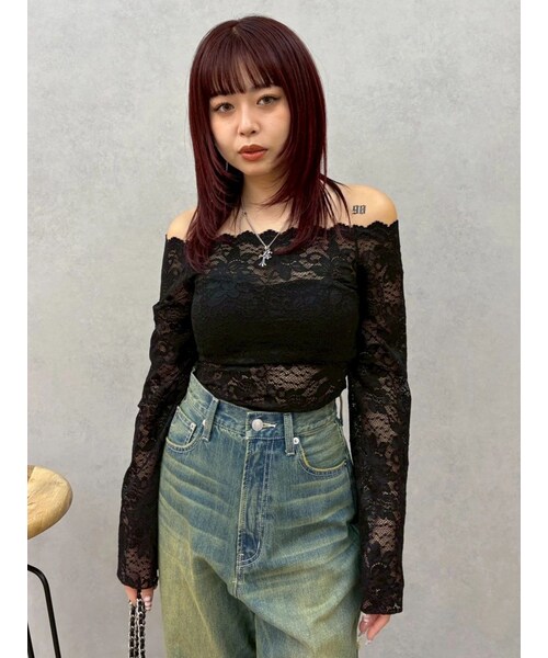 EVRIS（エヴリス）の「スカラップオフショルレーストップス（シャツ/ブラウス・レディース・ホワイト/ブラック・F）」の10枚目の写真