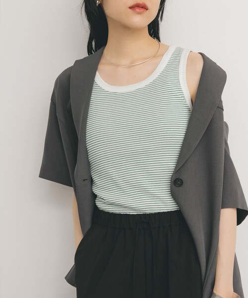 KBF（ケイビーエフ）の「Miller　Panel ribbed tank top（タンクトップ・レディース・WHT×GN/WHT×NR/BLU×W2/BRN×NV・FREE）」の7枚目の写真