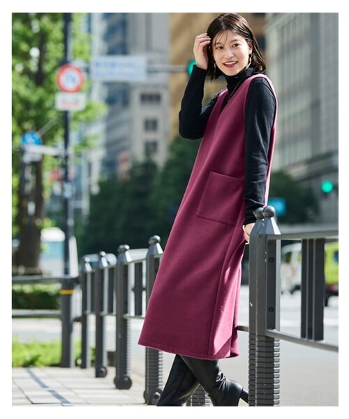 nissen（ニッセン）の「＜大きいサイズ＞ フェイクウールジャンパースカート（ワンピース・レディース・ワイン/黒/ミルクココア/ライトグリーン/ダークキャラメル・L/LL/3L/4L/5L/6L/8L/10L）」の22枚目の写真