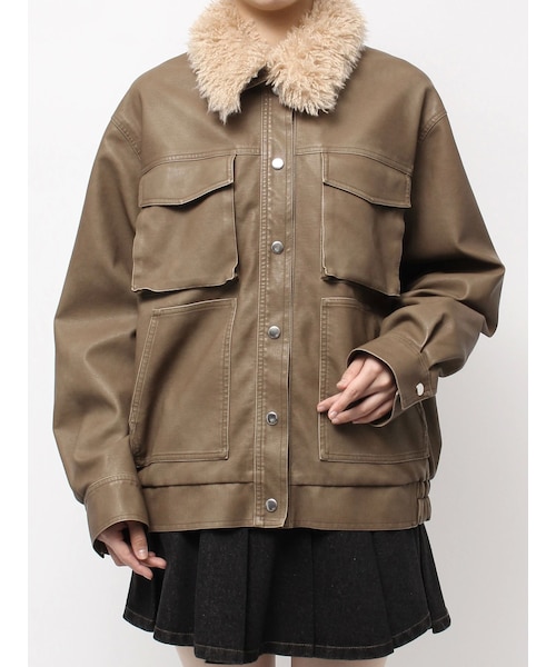 CALNAMUR（カルナムール）の「ファーカラーフェイクレザーモンスターブルゾン（ブルゾン・レディース・ブラック/ブラウン/ベージュ・F）」の13枚目の写真