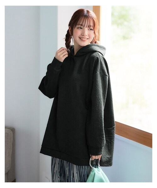 nissen（ニッセン）の「＜大きいサイズ＞ふくれフラワージャガードチュニックパーカー（パーカー・レディース・ピンク/ベージュ/グレー/黒・L/LL/3L/4L/5L/6L/8L/10L）」の7枚目の写真