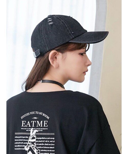 EATME（イートミー）の「ダメージデニムキャップ（キャップ・レディース・ブラック・F）」の4枚目の写真