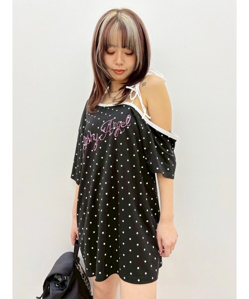 EVRIS（エヴリス）の「ラインストーンワンショルグラフィックトップス（Tシャツ/カットソー・レディース・ブラック/ブラウン/カーキ・F）」の8枚目の写真