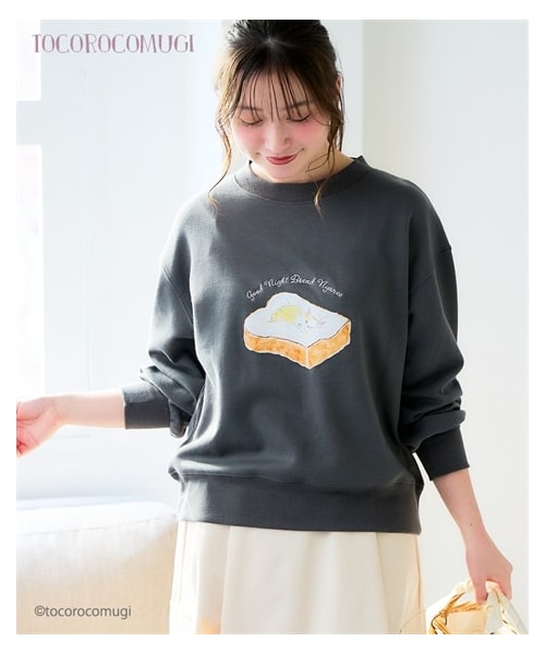 nissen（ニッセン）の「＜大きいサイズ＞【トコロコムギ】にゃんこプルオーバー（スウェット・レディース・アイボリー(いちごパフェ)/ネイビー(いちごパフェ)/チャコール(食パン)・L/LL/3L/4L/5L）」の14枚目の写真