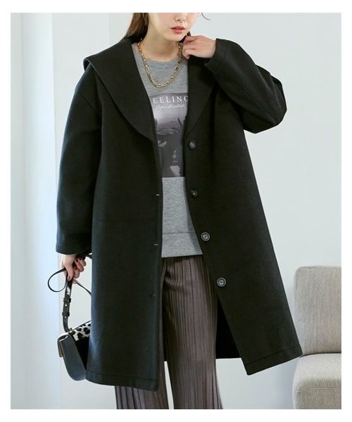 nissen（ニッセン）の「大きいサイズ 裏畔セーラーカラーハーフコート（ジャケット/アウター・レディース・黒/スモーキーブルー/アイボリー・L/LL/3L/4L/5L/6L/8L/10L）」の19枚目の写真