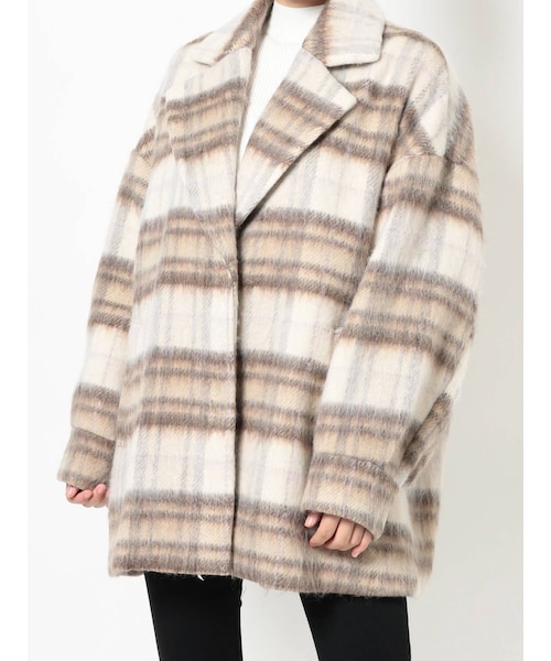 GYDA（ジェイダ）の「BIG CHECKシャギー ショートチェスターコート（その他アウター・レディース・ブラック/ベージュ/グレー・F）」の19枚目の写真