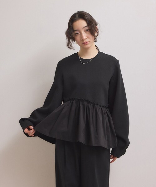 ADAM ET ROPE'(アダムエロペ)の「【WEB限定】ペプラムコンビプルオーバー(Tシャツ/カットソー・レディース・ブラック/ホワイト/キャメル・F)」の11枚目の写真