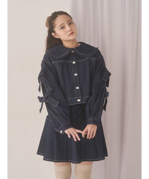 merry jenny（メリージェニー）の「Bigリボンデニムジャケット（デニムジャケット・レディース・ブラック/ブルー/インディゴ・F）」の9枚目の写真