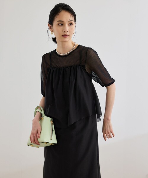 ROPE'(ロペ)の「コットンシルクワンピース/洗える(ワンピース・レディース・ブラック/ターコイズ・F)」の7枚目の写真