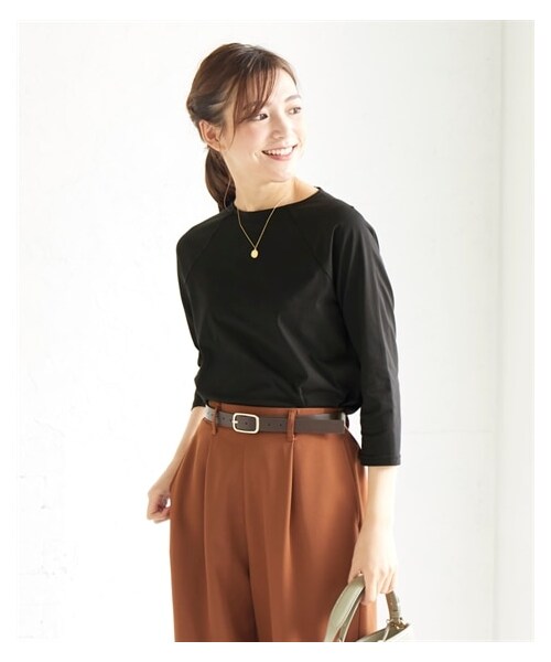 nissen（ニッセン）の「大きいサイズドライタッチ［シルケット加工］7分袖Tシャツ（Tシャツ/カットソー・レディース・グレイッシュブルー/オフホワイト/黒/モーブピンク・L/LL/3L/4L/5L/6L/8L/10L）」の13枚目の写真