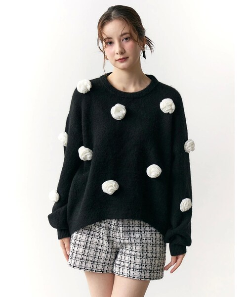 CALNAMUR（カルナムール）の「バラモチーフニット（ニット/セーター・レディース・ホワイト/ブラック/レッド/ブラウン・F）」の22枚目の写真