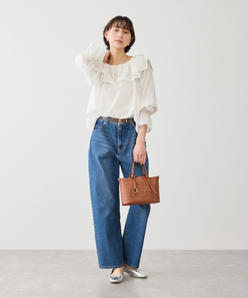 ROPE' PICNIC(ロペピクニック)の「お着軽シャツシリーズ レース使い2WAYオフショルシアーブラウス/接触冷感・通気性(シャツ/ブラウス・レディース・ブラック/ホワイト/ブルー系/イエロー・F)」の16枚目の写真