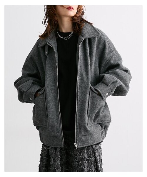 nissen（ニッセン）の「ニットシャギー２ＷＡＹ衿ブルゾン［Soiunique］（ジャケット/アウター・レディース・チャコール/ブラック・M）」の3枚目の写真