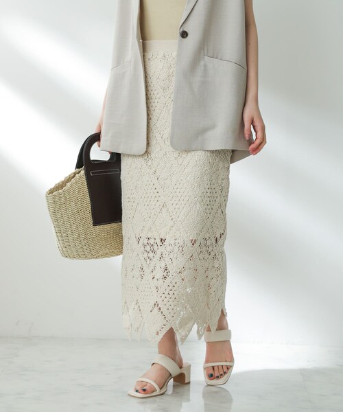 SENSE OF PLACE by URBAN RESEARCH（センスオブプレイスバイアーバンリサーチ）の「クロシェナロースカート（スカート・レディース・IVORY/BRICK/CHARCOAL・S/M）」の4枚目の写真