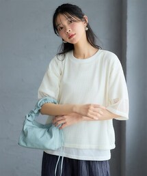 nissen | ＜大きいサイズ＞２点セット（透かし編ニットソー＋5分袖Ｔシャツ）(Tシャツ/カットソー)